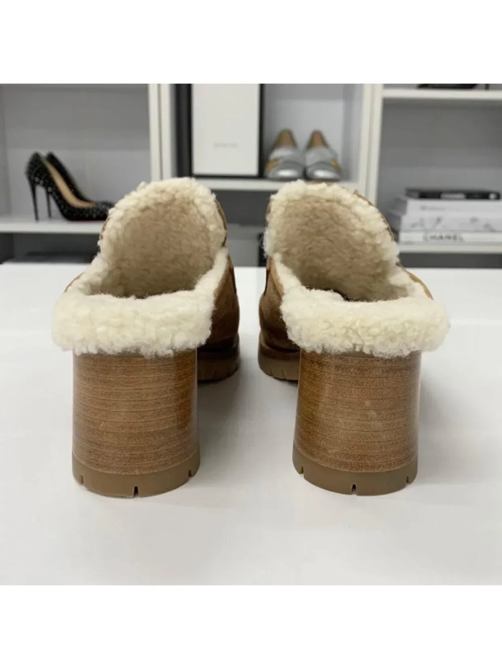 Hermes Suede H Fleece Sandals Brown